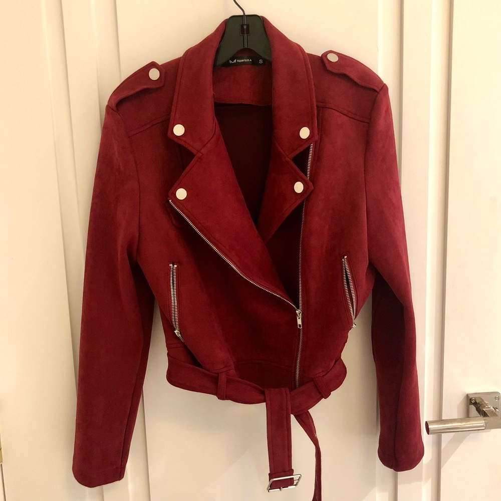 Faux Suede Burgundy Red Leather Jacket